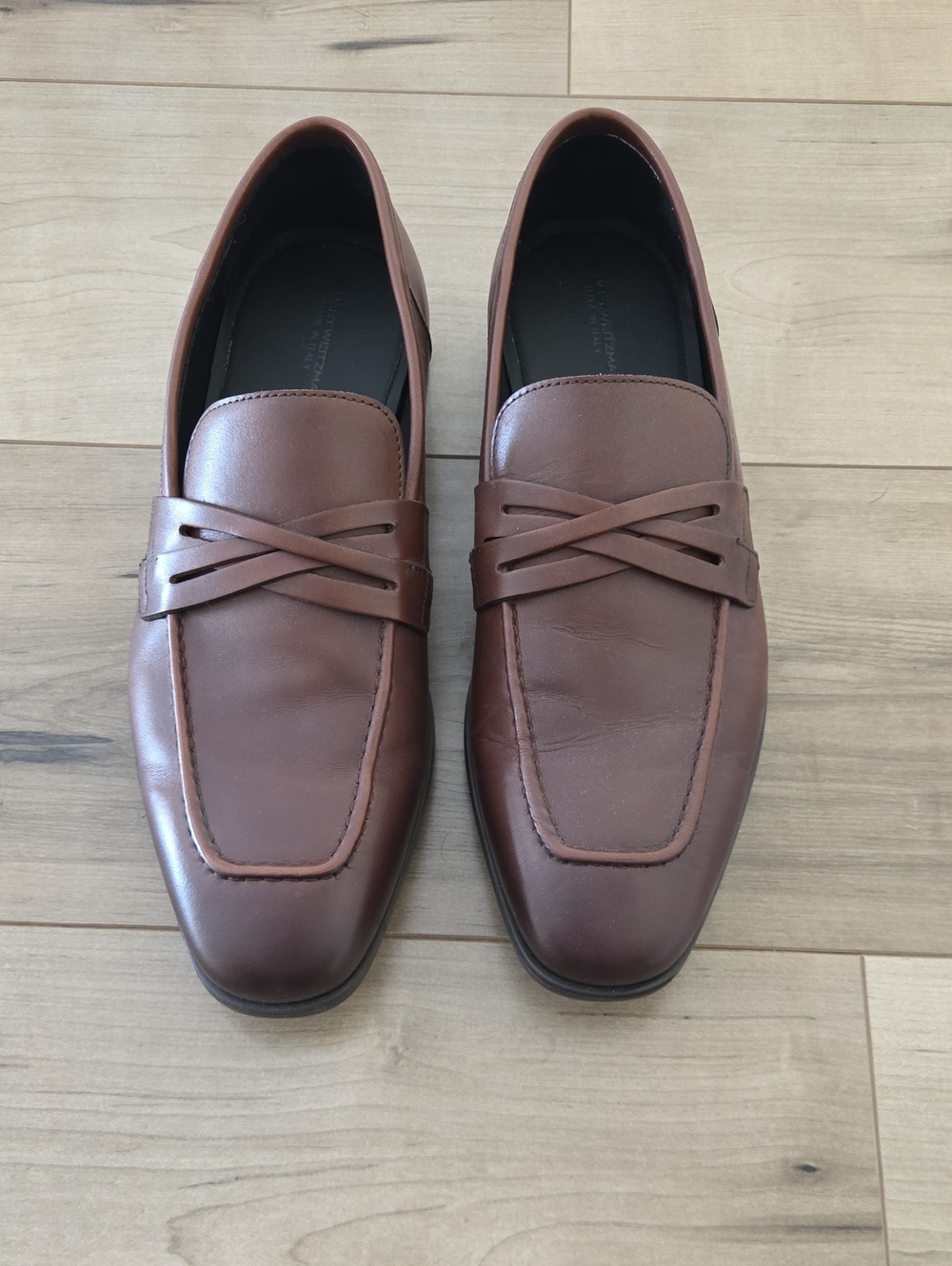 Stuart Weitzman Men's Brown Leather Slip-On Loafers